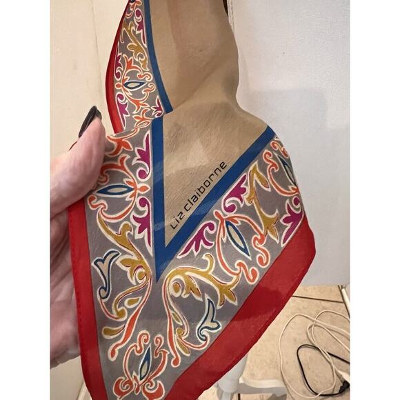 Liz Claiborne Multicolor Rectangle Scarf Pointed Ends Gold Floral 32x5.5 - Picture 2 of 3